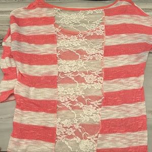 Sexy women’s striped coral shirt. See-through back sz S